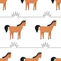 Nahtloses Muster mit niedlichen braunen Pferden. Hintergrund mit Nutztieren. Tapete, Verpackung. flache vektorillustration vektor