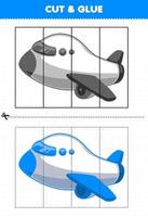 Lernspiel für Kinder schneiden und kleben mit Cartoon-Transportflugzeug vektor