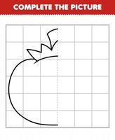 utbildning spel för barn slutföra bilden söt tecknad grönsak tomat halv kontur för ritning vektor