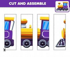Lernspiel für Kinder Schneidübungen und Puzzle mit Cartoon-Transportzuglokomotive zusammenbauen vektor