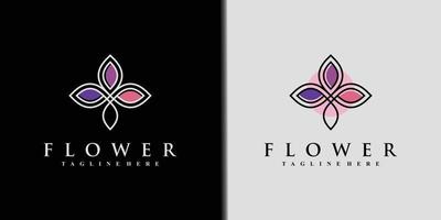 Lotusblumen-Symbol-Logo-Design mit Linienkunststil und Blattelement-Premium-Vektor vektor