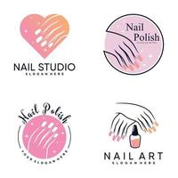 uppsättning samling nagellack eller nagelkonst ikon logotyp design med kreativa element premium vektor