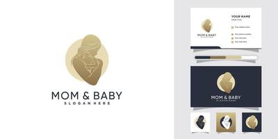 mamma och baby logotyp design med negativt utrymme koncept och visitkortsmall premium vektor