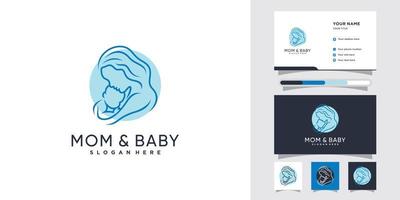 mamma och baby logotyp design med negativt utrymme koncept och visitkortsmall premium vektor