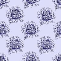 handgezeichnetes, elegantes, nahtloses Muster mit Blumenvektor. Pfingstrosenblütenkontur auf blauem Hintergrund. für Stoffdrucke, Textilprodukte, Wohnkultur, Bettwäsche. vektor