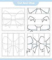 schneiden und kleben, Teile des Bandes schneiden und kleben. pädagogisches kinderspiel, druckbares arbeitsblatt, vektorillustration vektor