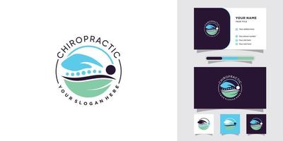 chiropraktisches medizinisches logo mit blattelement und visitenkarten-prämienvektor vektor