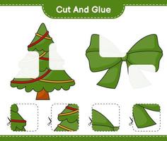 schneiden und kleben, teile von band, weihnachtsbaum schneiden und kleben. pädagogisches kinderspiel, druckbares arbeitsblatt, vektorillustration vektor