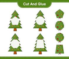 schneiden und kleben, Weihnachtsbaumteile ausschneiden und kleben. pädagogisches kinderspiel, druckbares arbeitsblatt, vektorillustration vektor