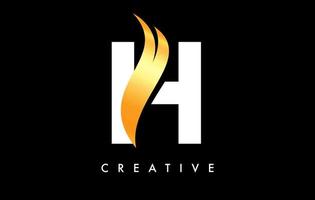 buchstabe h logo icon design mit goldenem swoosh und kreativem kurvenschnittformvektor vektor
