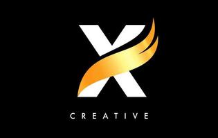 buchstabe x logo icon design mit goldenem swoosh und kreativem kurvenschnittformvektor vektor