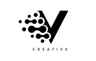 Buchstabe V Punkte Logo-Design mit schwarzen und weißen Farben auf schwarzem Hintergrundvektor vektor
