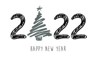 2022 frohes neues Jahr. Weihnachtsbaum. handgezeichnete Abbildung. vektor