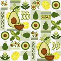 Nahtloser Hintergrund mit Avocado, Zitrone und abstrakten geometrischen Formen. einfacher minimalistischer Stil. gut für Branding, Dekoration von Lebensmittelverpackungen, Cover-Design, dekorative Drucke für die Küche zu Hause vektor