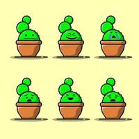 set vektor tecknade illustrationer av grön kaktus med känslor. roliga känslor karaktär samling för barn. fantasifigurer.