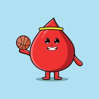 niedlicher Cartoon-Blutstropfen, der Basketball spielt vektor
