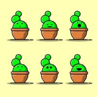 set vektor tecknade illustrationer av grön kaktus med känslor. roliga känslor karaktär samling för barn. fantasifigurer.