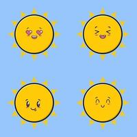 set samling söt solen uttryckssymbol tecknad ikon illustration design isolerade platt tecknad stil vektor