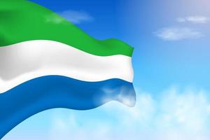Sierra Leone-Flagge in den Wolken. Vektorfahne weht am Himmel. nationaltag realistische flaggenillustration. Vektor des blauen Himmels.