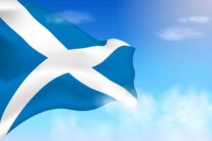 Schottland-Flagge in den Wolken. Vektorfahne weht am Himmel. nationaltag realistische flaggenillustration. Vektor des blauen Himmels.