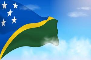 Flagge der Salomonen in den Wolken. Vektorfahne weht am Himmel. nationaltag realistische flaggenillustration. Vektor des blauen Himmels.