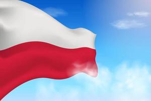 Polen-Flagge in den Wolken. Vektorfahne weht am Himmel. nationaltag realistische flaggenillustration. Vektor des blauen Himmels.