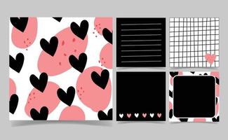 hjärta och rosa memo anteckningar mall för hälsning skrot bokning kort design. abstrakt bakgrund. vektor