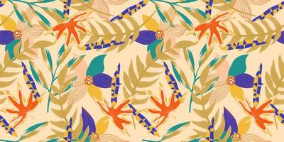 estetisk boho djungel seamless mönster för tryckdesign. boho botaniska tropiska blommig bakgrund. modernt exotiskt blommigt djungelmönster. geometrisk struktur. tryckdesign. vektor