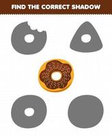 Bildungsspiel für Kinder Finden Sie den richtigen Schattensatz von Cartoon-Donut vektor