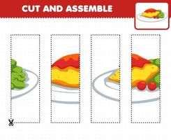 Lernspiel für Kinder Schneidübungen und Puzzle mit Cartoon-Omelett zusammenbauen vektor