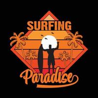surfing paradis vintage stil t-shirt och kläder trendig design med solglasögon silhuetter, typografi, tryck, vektorillustration vektor