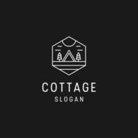 Cottage-Logo lineare Stilikone in schwarzem Hintergrund