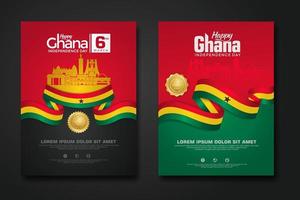 set poster design republik ghana glücklicher unabhängigkeitstag hintergrundvorlage vektor