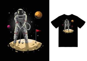 astronaut, der golf auf der mondillustration mit t-shirt design erstklassigem vektor spielt