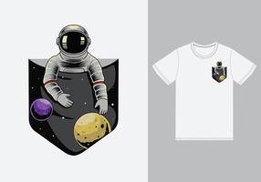 astronaut i fickan illustration med tshirt design premium vektor