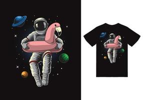 astronaut mit rosa schwimmerillustration mit t-shirt design erstklassigem vektor