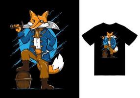 pirate fox illustration med tshirt design premium vektor