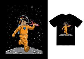 astronaut spelar i rymden illustration med tshirt design premium vektor