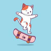 söt katt som spelar skateboardtecknad filmillustration vektor