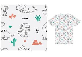 niedliche nahtlose dino-illustration mit t-shirt design premium-vektor vektor