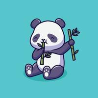 söt panda äta bambu tecknad illustration vektor