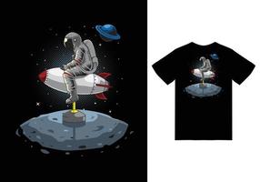 astronaut spelar raket leksak illustration med tshirt design premium vektor