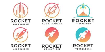 rocket planet logotyp ikonuppsättning vektor illustration