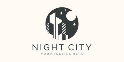 nächtliche Skyline der Stadt bei Vollmond-Logo-Design-Inspiration vektor