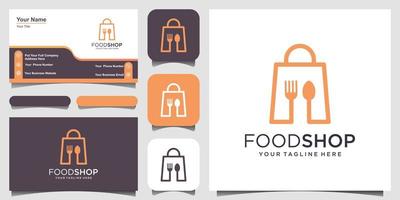 food shop logotyp design mall, väska i kombination med sked och bestick. vektor