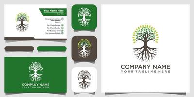träd och rötter logotyp designelement. grön trädgård vektor logotyp mall och visitkort design