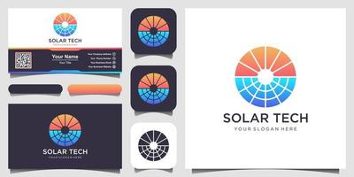 Sonne Solarenergie-Logo-Design-Vorlage. Solar-Tech-Logo-Designs, Ideen-Logo-Design-Inspiration und Visitenkarten-Design vektor