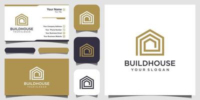 bygga huslogotypdesign med linjekonststil. hembygga abstrakt för logotyp och visitkort design vektor