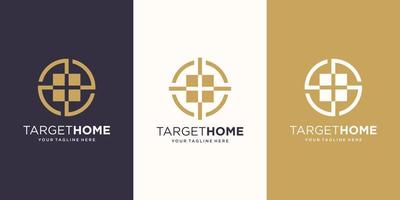 Vorlage für das Design des Home-Ziellogos. Symbol Haus kombiniert mit Zielzeichen. vektor