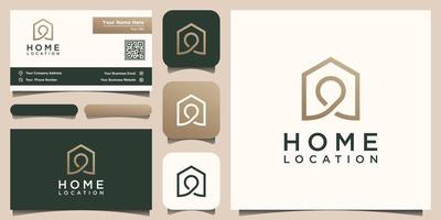 Home-Location-Logo-Design-Vorlage, Haus kombiniert mit Pin-Karten. vektor